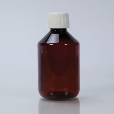 Amber Plastic Bottle With Cap, 200mL