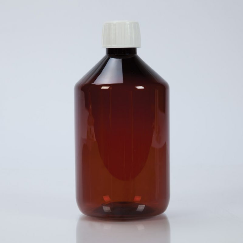 Amber Plastic Bottle With Cap, 500mL